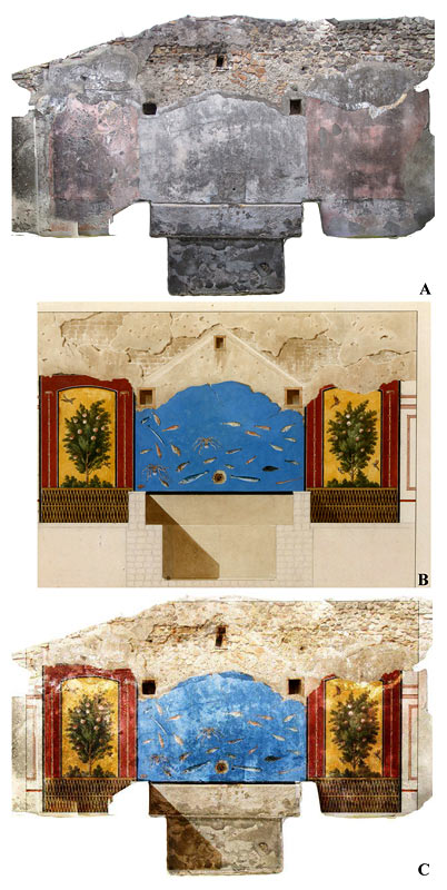 Fig.9 - Villa de Diomède, état comparé de l'un des murs©Y. Ubelmann, BNF