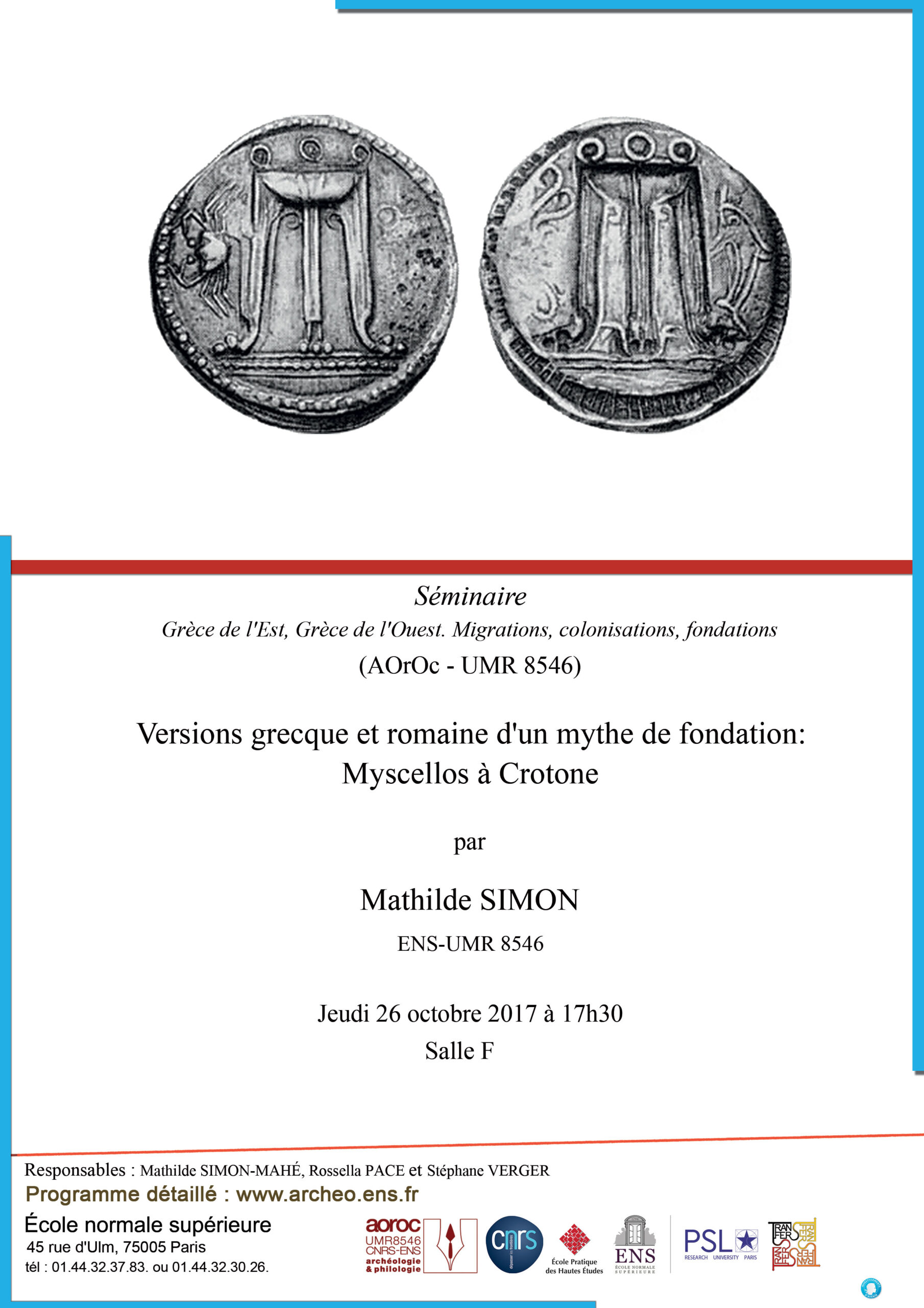 Séminaire Grèce de l'Est-Grèce de l'Ouest jeudi 26 octobre 2017